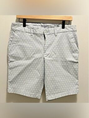KHAKIS by Gap Women’s Sz 8 The City 10-Inch Bermuda Shorts Blue White Polka Dots